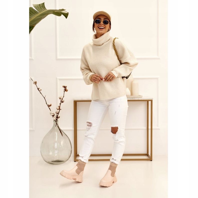 Damskie Skarpetkowe Botki Workery Beżowe Stormy brązowe 2