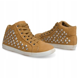 Wysokie Trampki Cekiny 8870 Camel brązowe żółte 2