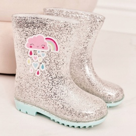 Dziecięce Brokatowe Kalosze Z Chmurką Srebrne beżowy srebrny 1