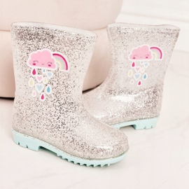 Dziecięce Brokatowe Kalosze Z Chmurką Srebrne beżowy srebrny 2