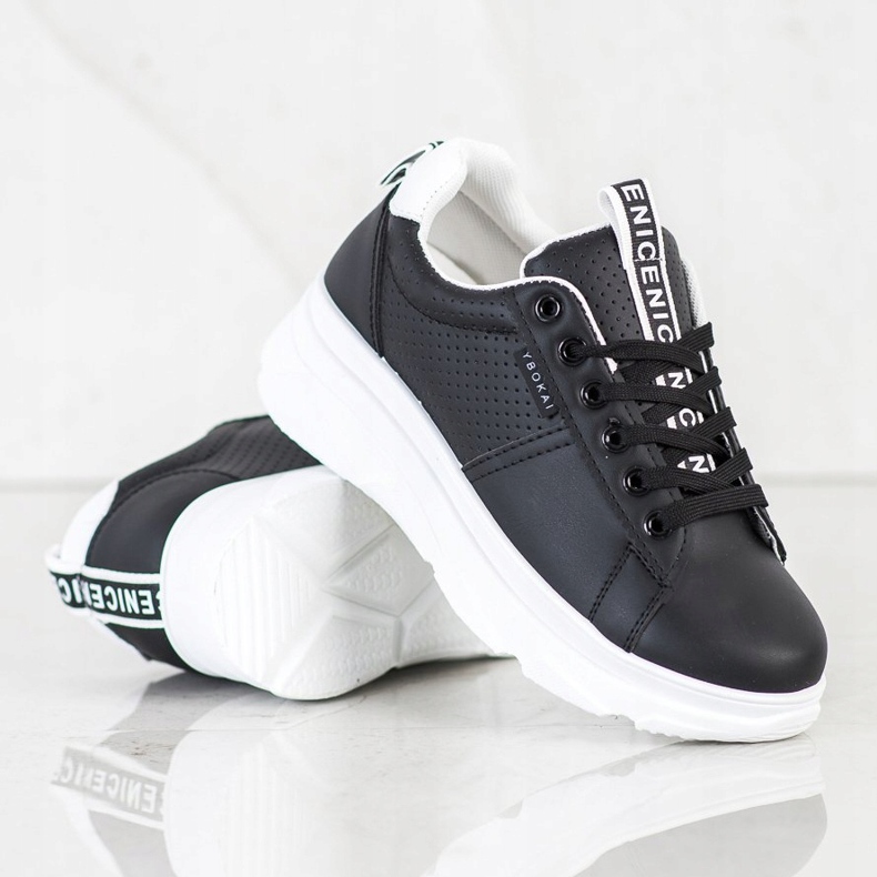 SHELOVET Sneakersy Na Białej Platformie Nice czarne 1