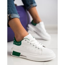 SHELOVET Sneakersy Z Ćwiekami białe zielone 2