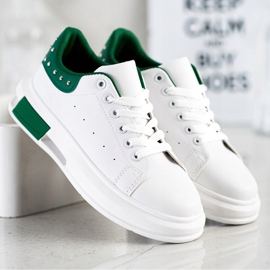 SHELOVET Sneakersy Z Ćwiekami białe zielone 3