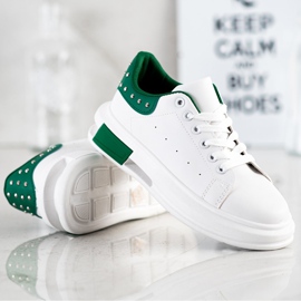 SHELOVET Sneakersy Z Ćwiekami białe zielone 4