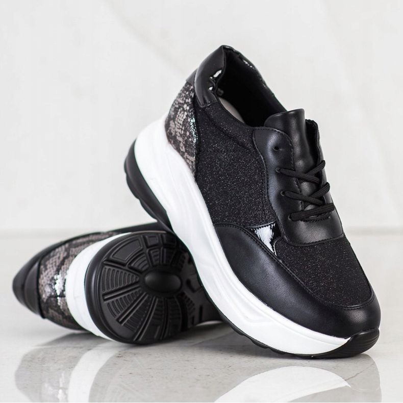 Bestelle Czarne Sneakersy Z Brokatem srebrny 1