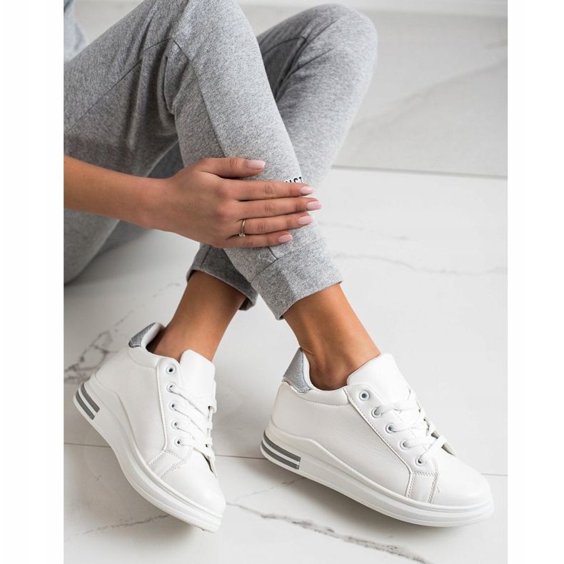 Diamantique Sneakersy Na Koturnie Z Brokatem białe srebrny 2