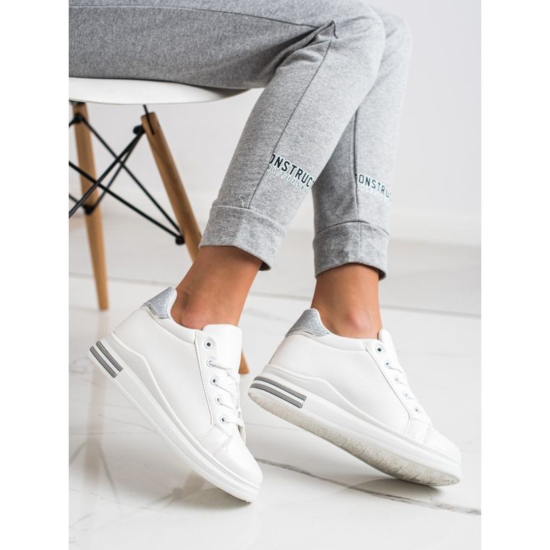 Diamantique Sneakersy Na Koturnie Z Brokatem białe srebrny 1