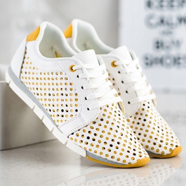 Kylie Biało-żółte Ażurowe Sneakersy białe 1