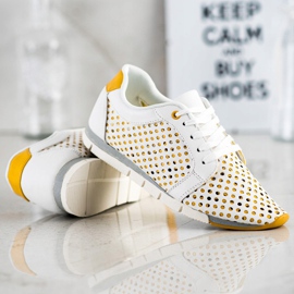 Kylie Biało-żółte Ażurowe Sneakersy białe 2
