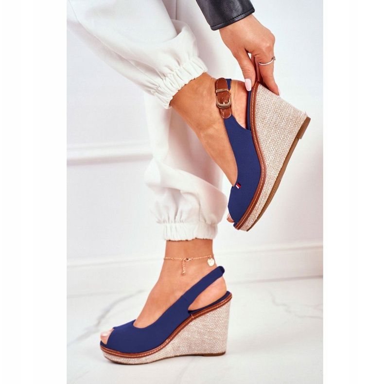 PS1 Sandały Na Plecionej Koturnie Granatowe Tommy 1