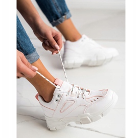 SHELOVET Modne Białe Sneakersy różowe 3