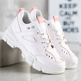SHELOVET Modne Białe Sneakersy różowe 1