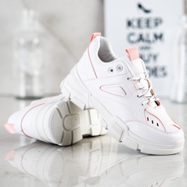 SHELOVET Modne Białe Sneakersy różowe 2