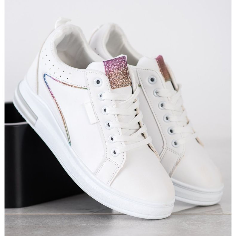 SHELOVET Białe Obuwie Z Ukrytą Koturną 2