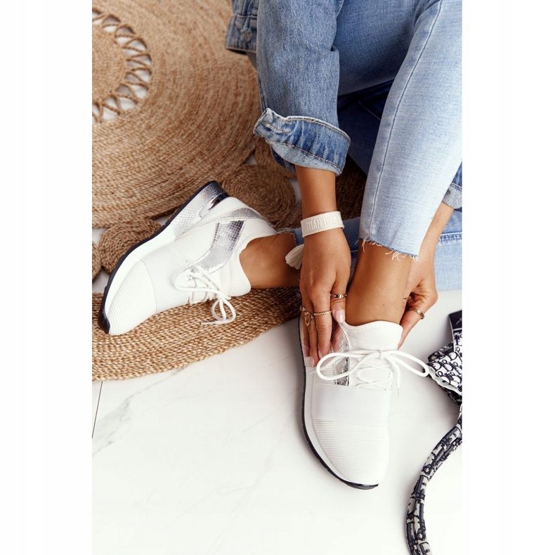 FB2 Damskie Sportowe Buty Sneakersy Biało-Srebrne Netta białe srebrny 2