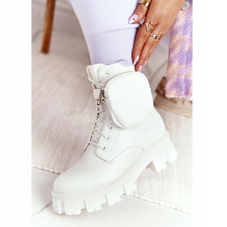 PS1 Botki Workery Na Platformie z Nerką Białe Saturday 2