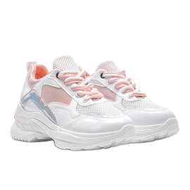 Białe sneakersy z holograficznymi wstawkami Karlie różowe 1