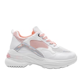 Białe sneakersy z holograficznymi wstawkami Karlie różowe 3