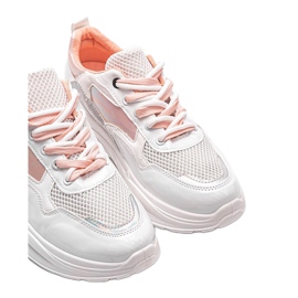 Białe sneakersy z holograficznymi wstawkami Karlie różowe 4