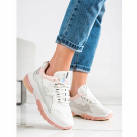 Ideal Shoes Sneakersy Na Różowej Platformie białe 1