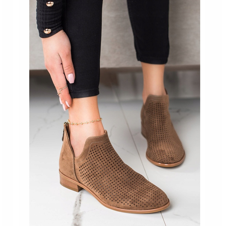 Wiosenne Ażurowe Botki VINCEZA brązowe 2