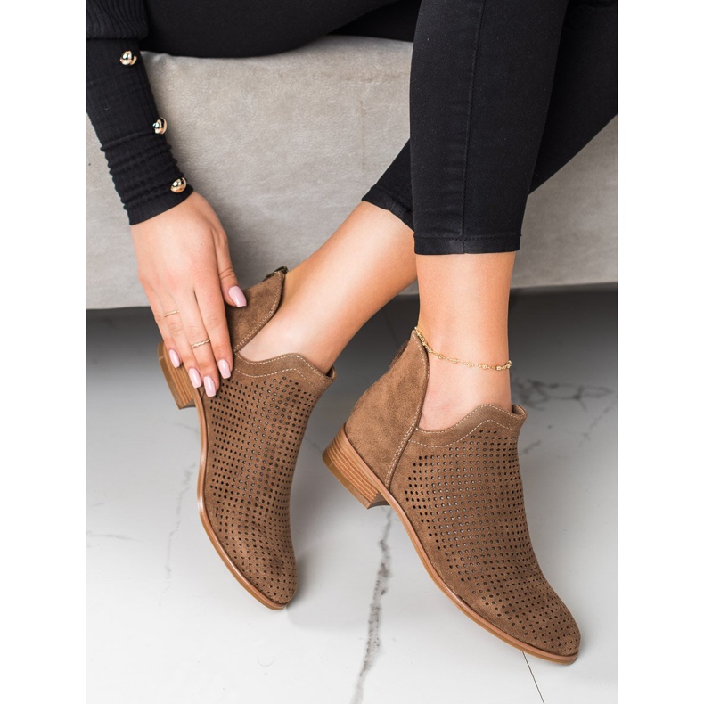 Wiosenne Ażurowe Botki VINCEZA brązowe 1