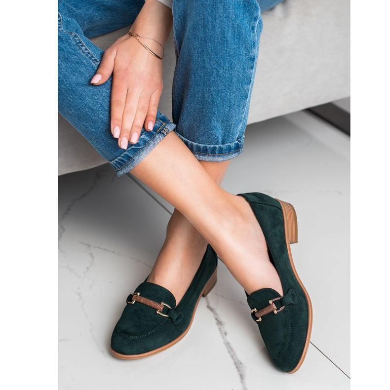 Mokasyny Na Niskim Obcasie VINCEZA zielone 2