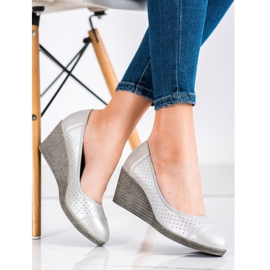 Goodin Srebrne Czółenka Na Koturnie srebrny 1