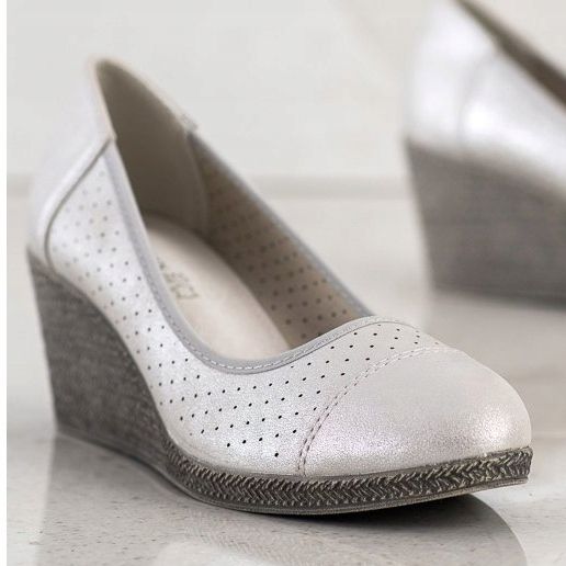 Goodin Srebrne Czółenka Na Koturnie srebrny 2