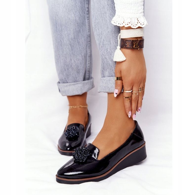 Eleganckie Półbuty Na Koturnie Vinceza 10580 Lakierowane Czarne 1