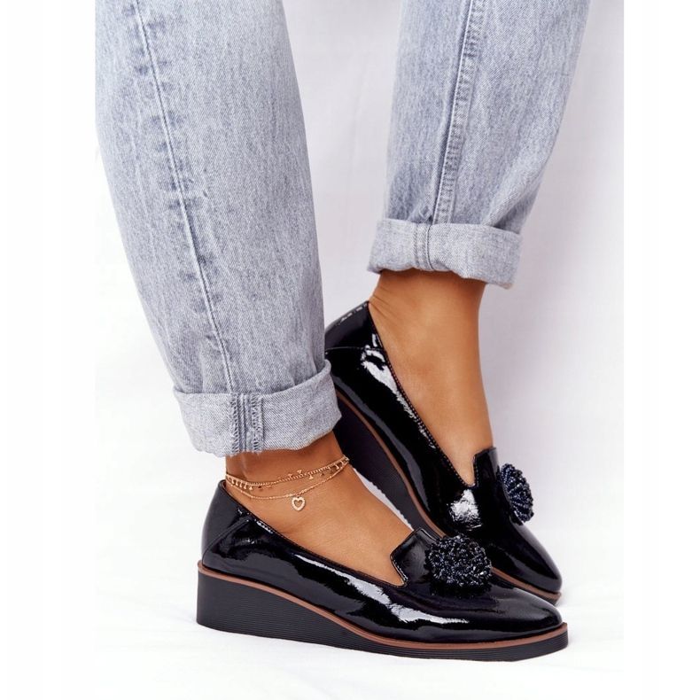 Eleganckie Półbuty Na Koturnie Vinceza 10580 Lakierowane Czarne 2