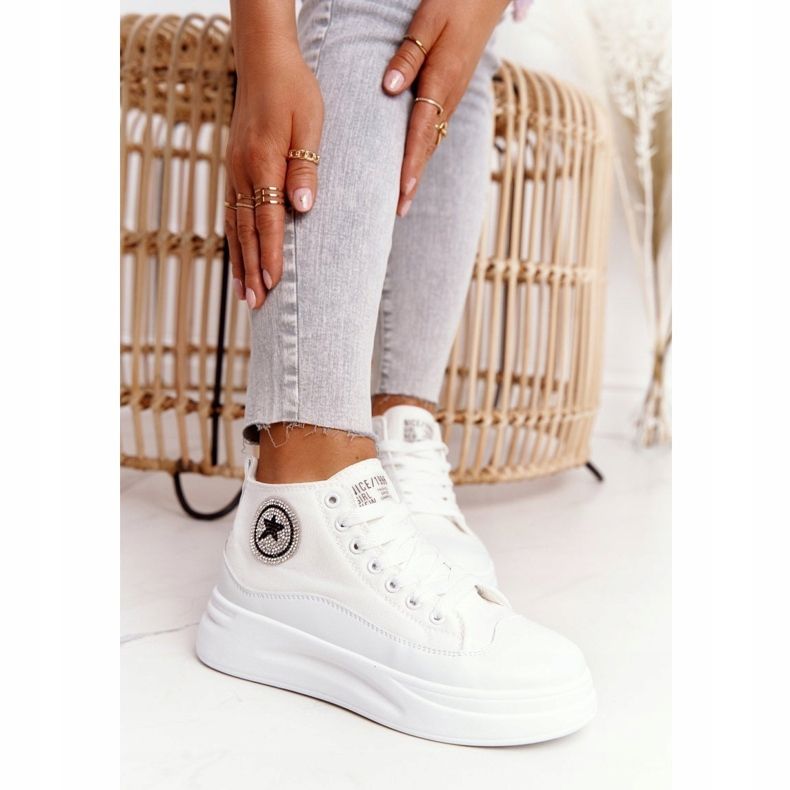 Damskie Wysokie Trampki Na Platformie Białe Nice Girl 2