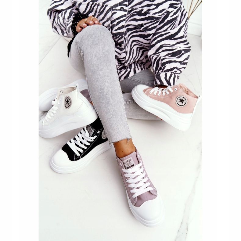 Damskie Wysokie Trampki Na Platformie Czarne Nice Girl białe 1