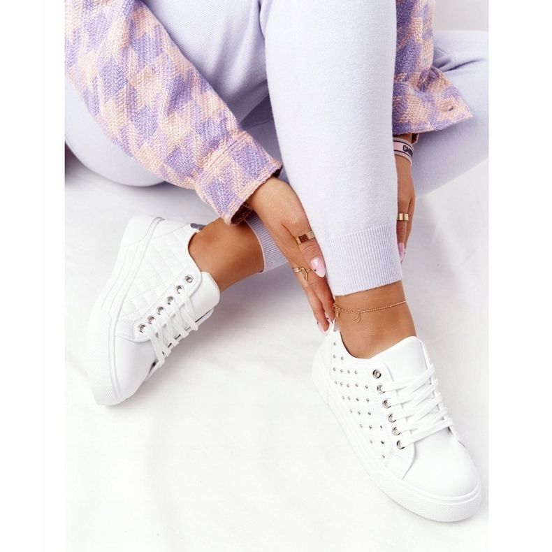 PS1 Damskie Tenisówki Z Pikowaniem Biało-Srebrne Fondness białe srebrny 1