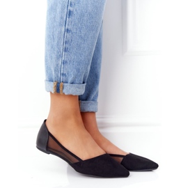 Czarne Zamszowe Balerinki W Szpic z siatką 1