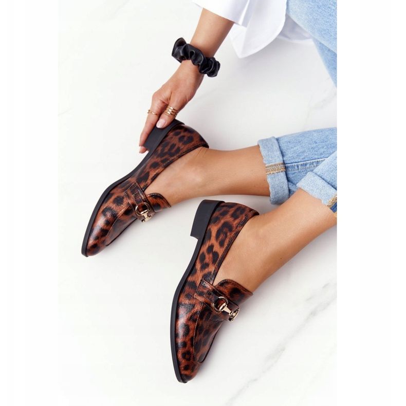 Eleganckie Damskie Mokasyny S.Barski Leopard brązowe 1