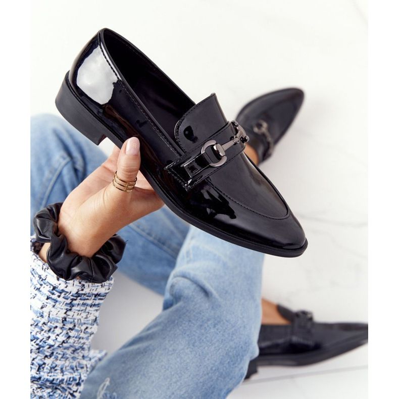 Eleganckie Damskie Mokasyny S.Barski Lakierowane Czarne 2