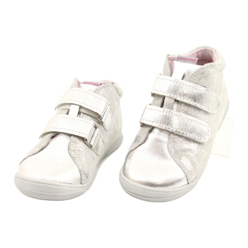 Mazurek Sportowe skórzane trzewiki na rzepy 1264 srebrne srebrny szare 2