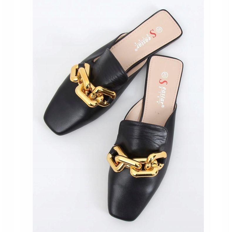 Klapki z łańcuchem czarne T500P Black 1