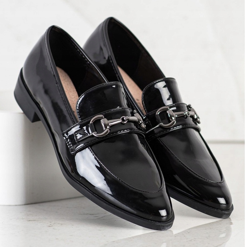 S. BARSKI Eleganckie Mokasyny W Szpic czarne 1