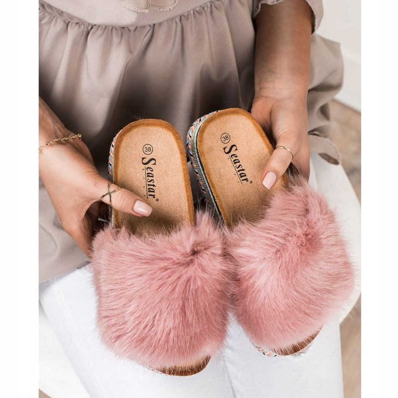 Seastar Modne Klapki Na Ozdobnej Platformie różowe 2