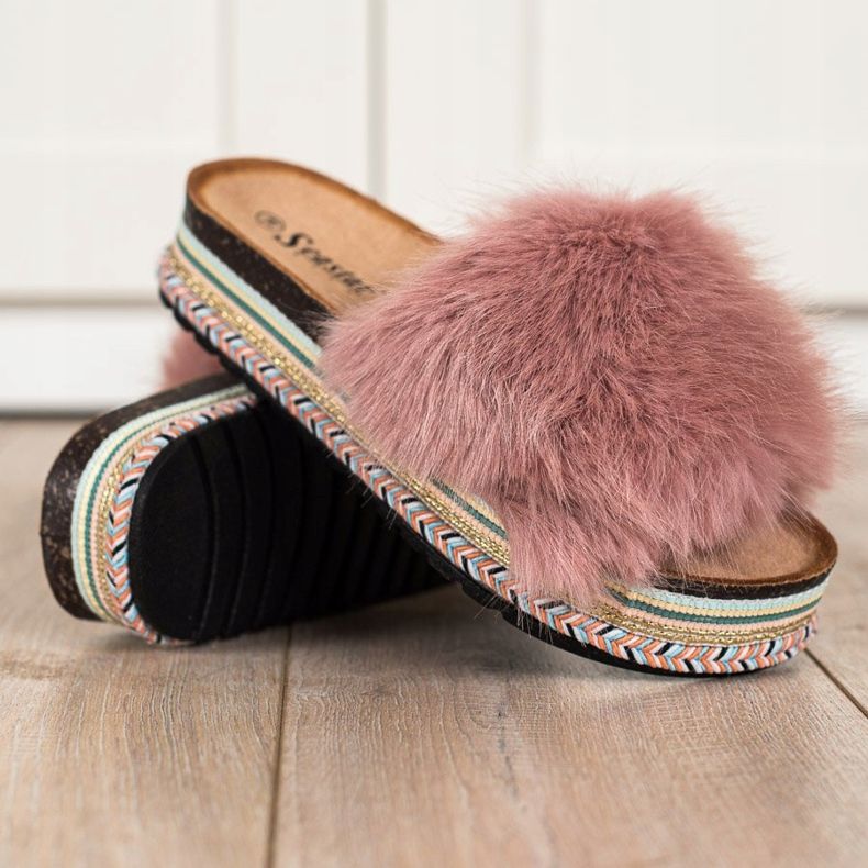 Seastar Modne Klapki Na Ozdobnej Platformie różowe 1