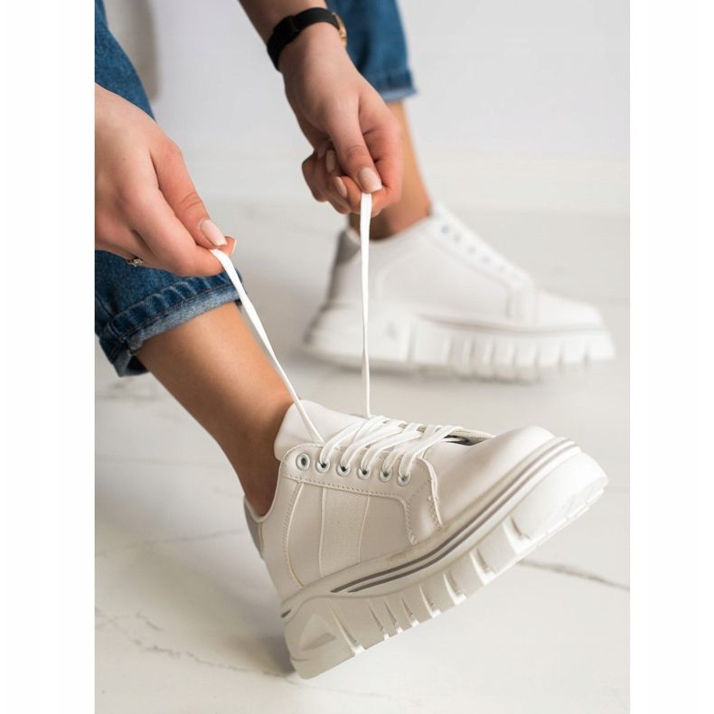 SHELOVET Białe Sneakersy Na Platformie 1