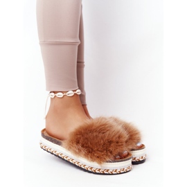 PS1 Klapki Na Platformie z Futerkiem Camel Adventure brązowe wielokolorowe 2