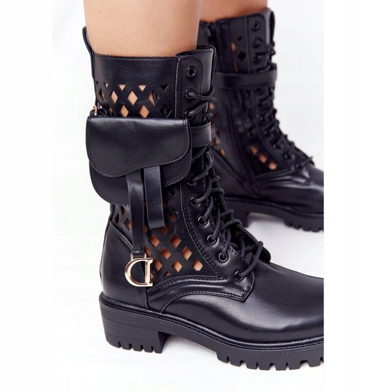 PS1 Ażurowe Botki Z Nerką Czarne Rock Star 2