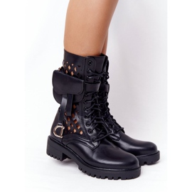 PS1 Ażurowe Botki Z Nerką Czarne Rock Star 1