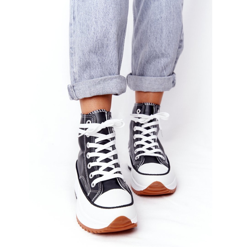 PS1 Skórzane Trampki Na Platformie Czarne Coachella białe 1