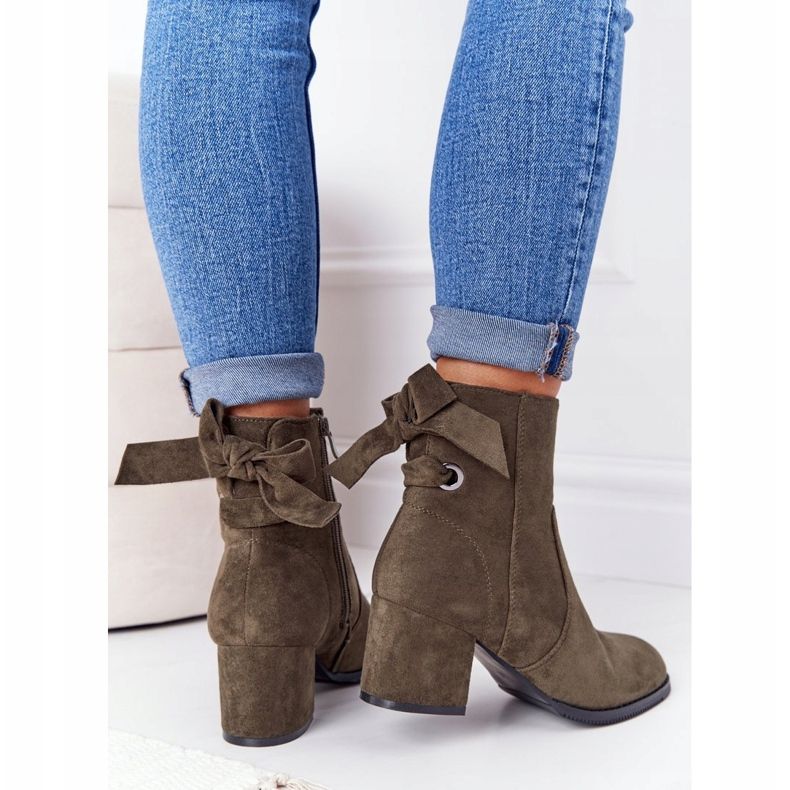 PJ1 Damskie Ocieplane Botki Na Słupku Zielone Kayla 2