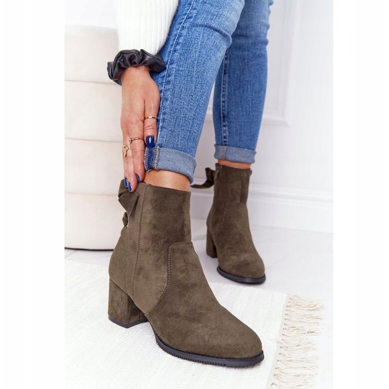 PJ1 Damskie Ocieplane Botki Na Słupku Zielone Kayla 1