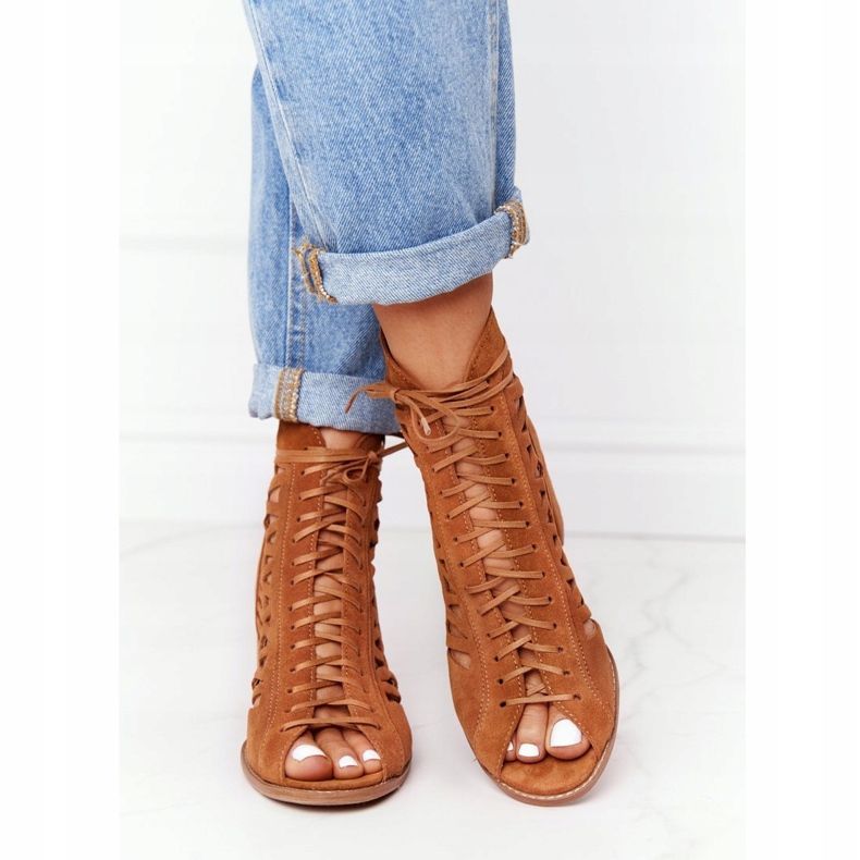 Zamszowe Ażurowe Botki Maciejka Rude 04040-29 brązowe 1